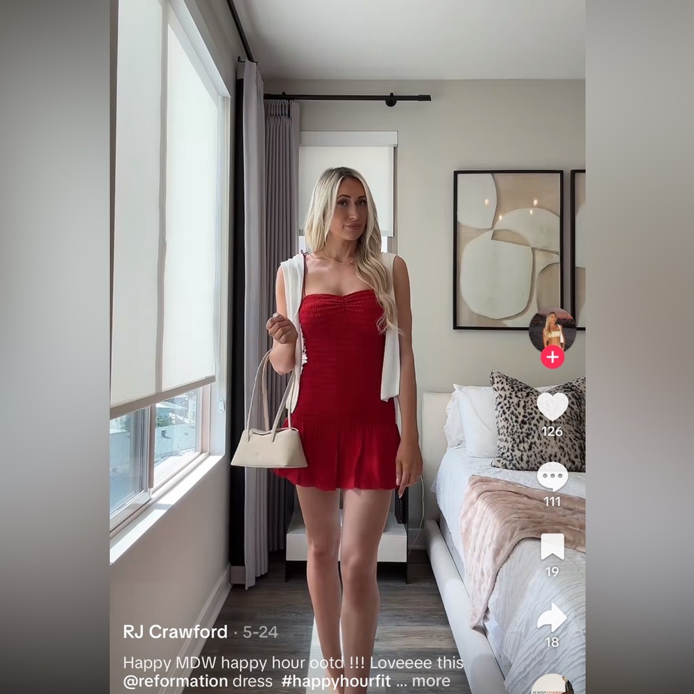 Reformation Janessa Red Ruched Mini Dress - Picture 6 of 15